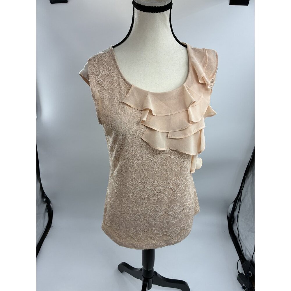 New York & Company Blush Ruffle Sleeveless Top Womens Size S Dressy Blouse